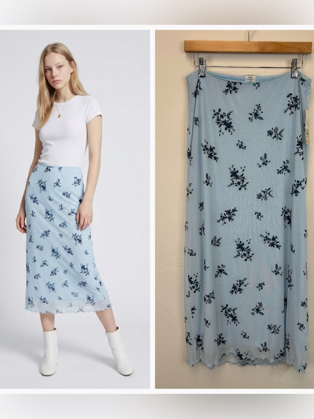 Y2K‎ Sheer Overlay Blue MIDI Maxi Skirt NWT Size M Stretch Floral Feminine